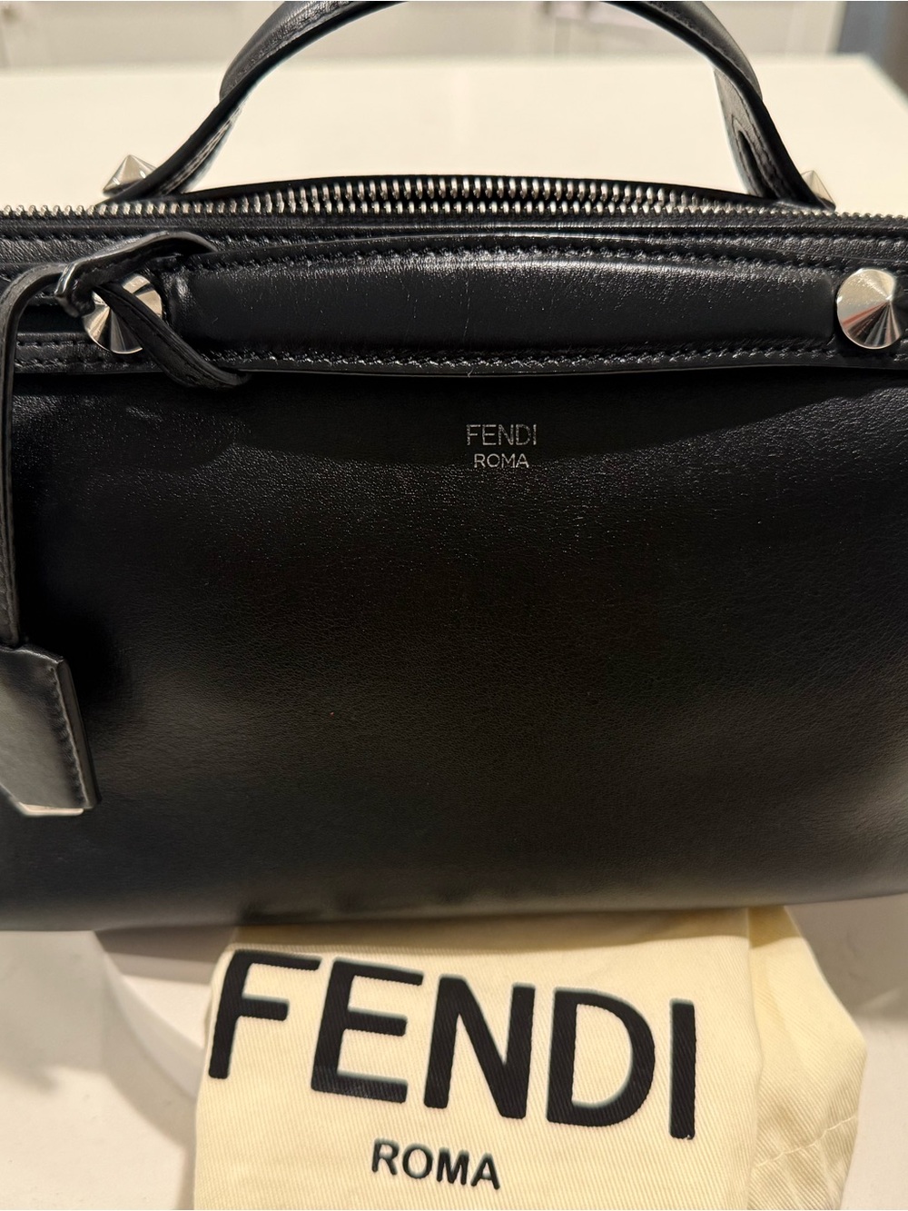Pre-owned Fendi By The Way Black Leather Top-Handle